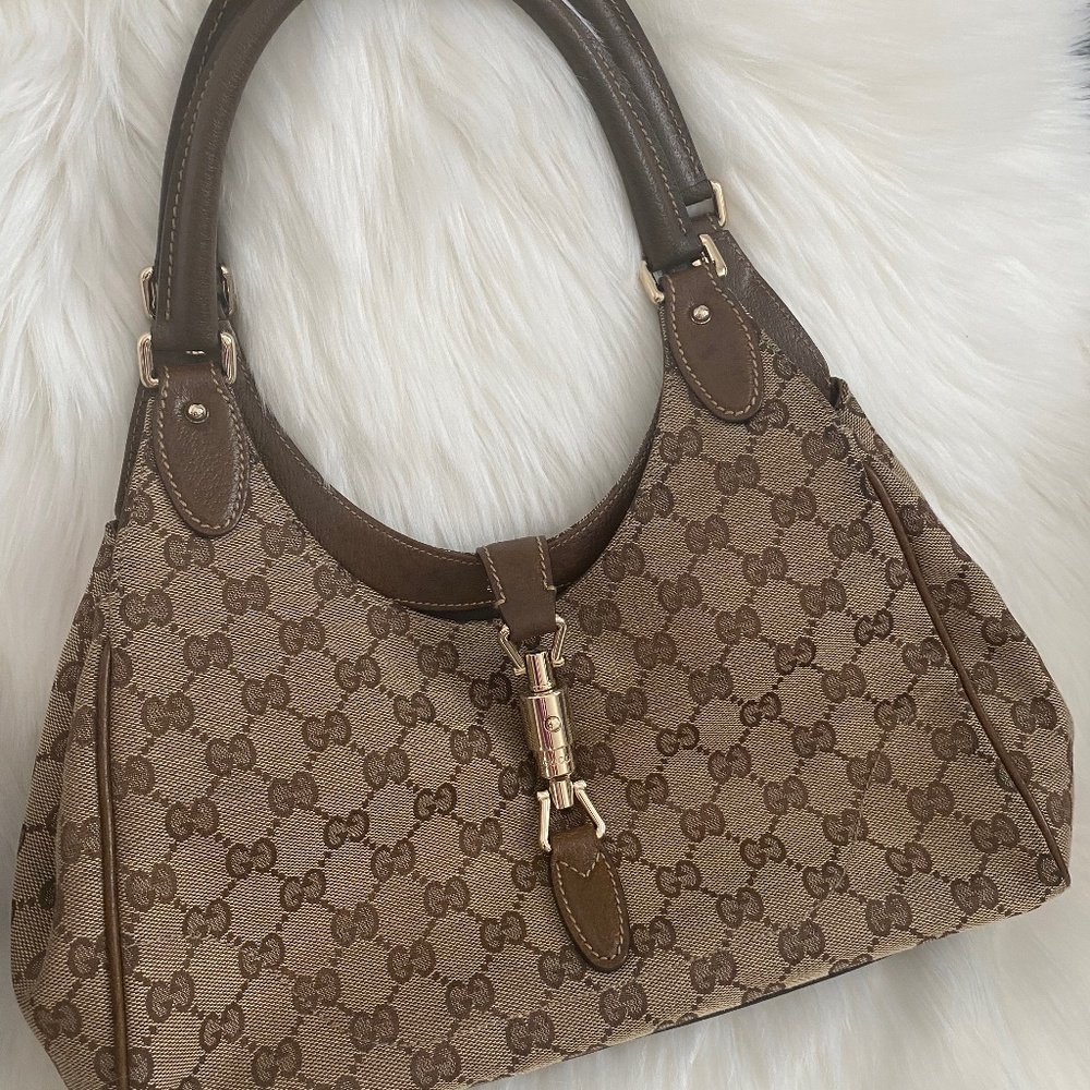 Authentic Vintage Gucci Jackie Canvas Bag in Beige